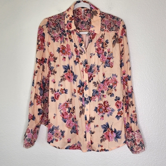 Free People Coral Hold On To Me Floral Button Up Top M - Picture 3 of 7